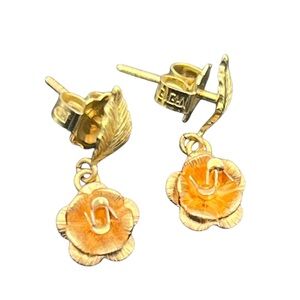 Krementz two tone gold tone rose flower dangle earrings vintage